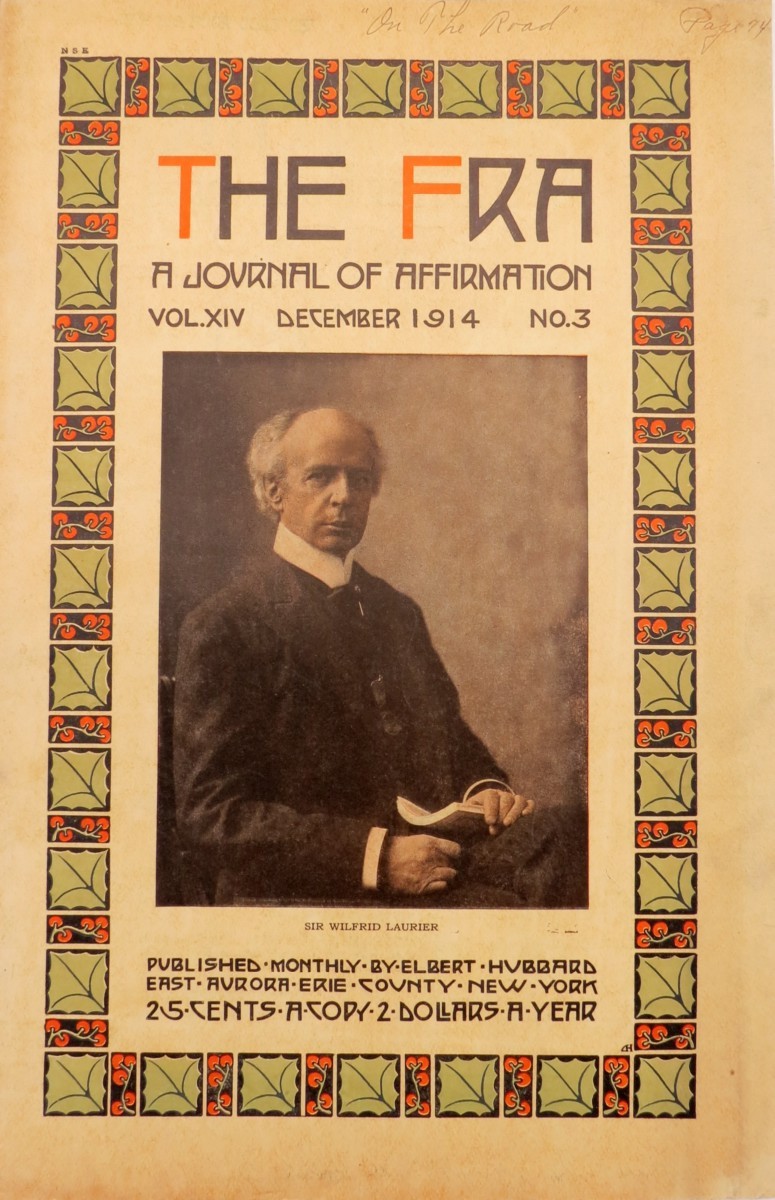 ORIGINAL SIR WILFIRD LAURIER DECEMBER 1914 FRA JOURNAL BY ELBERT HUBBARD COVER