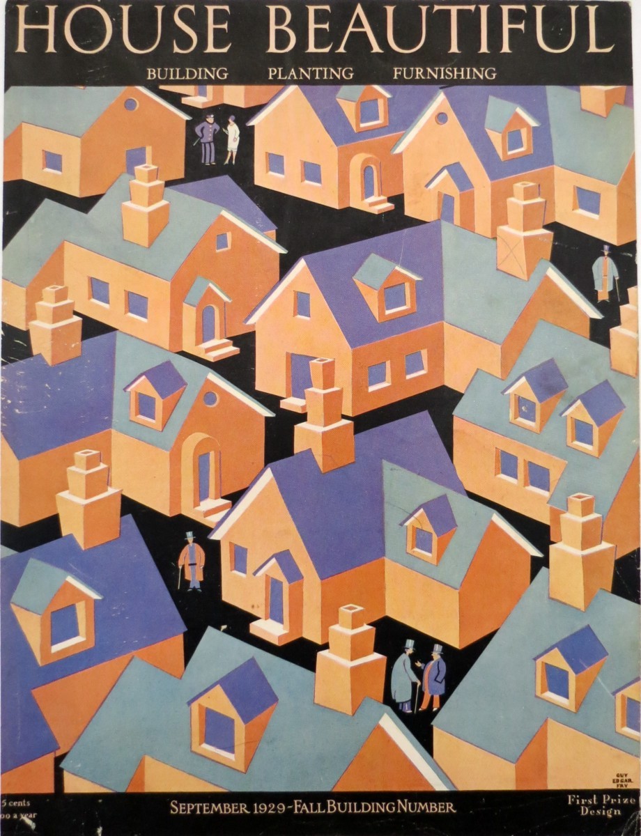 ORIGINAL GEOMETRIC HOUSES SEPTEMBER 1929 HOUSE BEAUTIFUL MAGAZINE COVER BY GUY EDGAR FRY