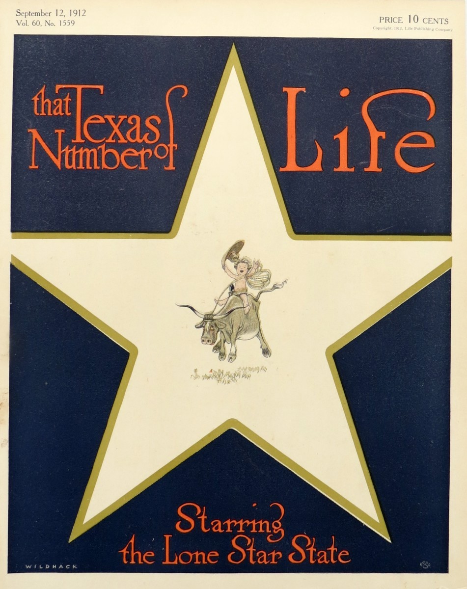 ORIGINAL TEXAS LONESTAR STATE LIFE SEPTEMBER 12, 1912 MAGAZINE COVER BY ROBERT J. WILDHACK