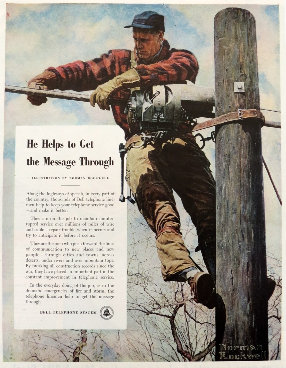ORIGINAL 1945 NORMAN ROCKWELL BELL TELEPHONE PRINT AD