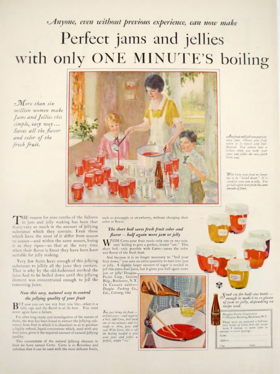 ORIGINAL 1926 CERTO PECTIN FAMILY JAM & JELLY MAKING PRINT AD