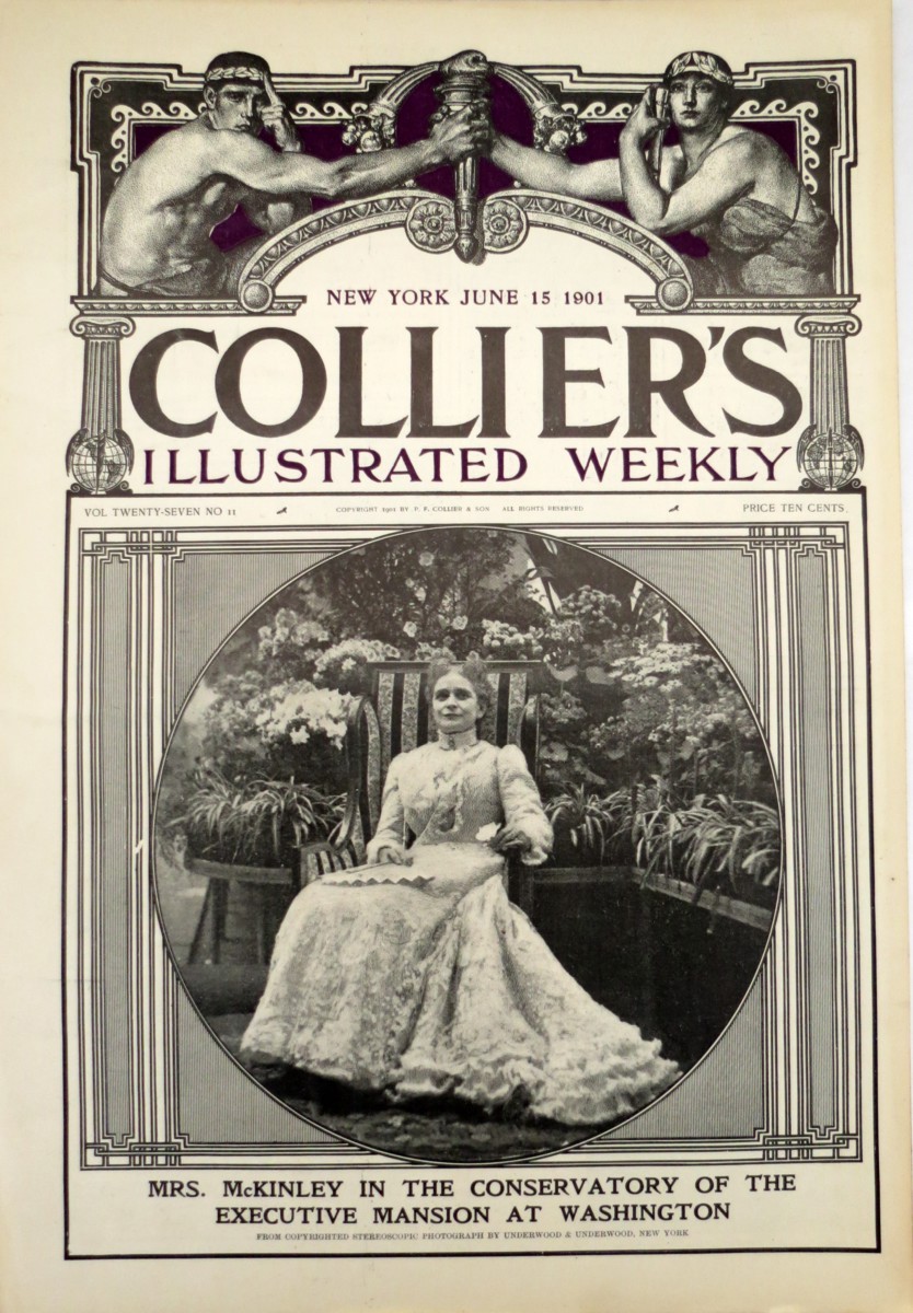 MRS. MCKINLEY WASHINGTON, FRANK X. LEYENDECKER MASTHEAD JUNE 15, 1901 COLLIER'S MAGAZINE COVER