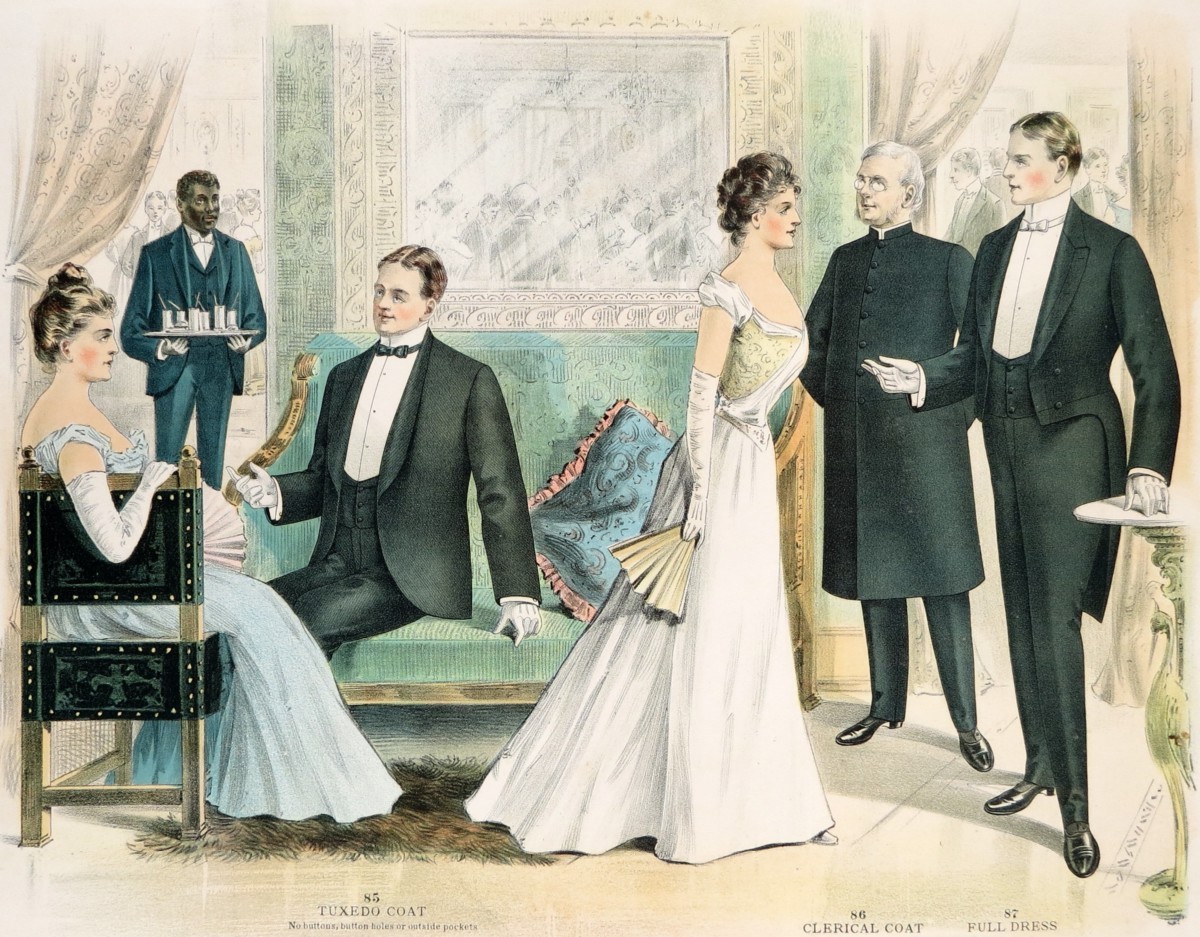 ORIGINAL 1902 MEN'S FASHION TUXEDOS EVENING SOCIAL LITHOGRAPH FROM THE M BORN & COMPANY CHICAGO CATALOG