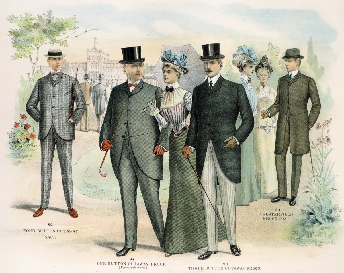 ORIGINAL 1902 MEN'S FASHION FROCK COATS GARDEN PARTY LITHOGRAPH FROM THE M BORN & COMPANY CHICAGO CATALOG