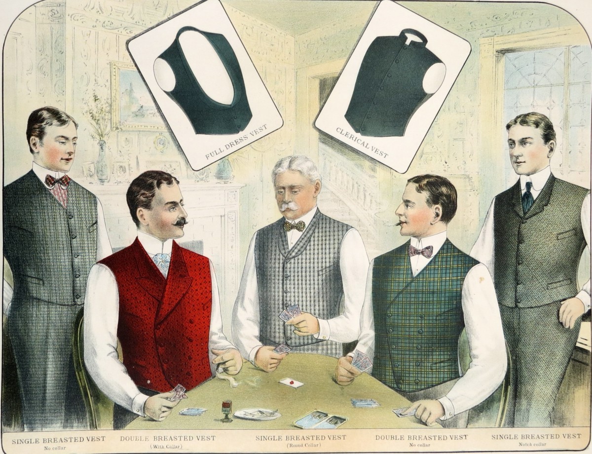 ORIGINAL 1902 MEN'S FASHION VESTS PLAYING CARDS LITHOGRAPH FROM THE M BORN & COMPANY CHICAGO CATALOG