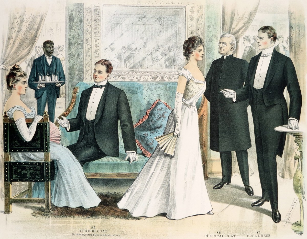 ORIGINAL 1902 MEN'S FASHION TUXEDOS EVENING SOCIAL LITHOGRAPH FROM THE M BORN & COMPANY CHICAGO CATALOG