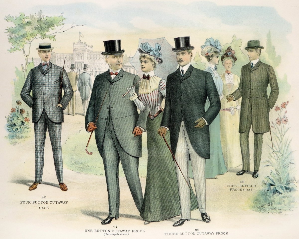 ORIGINAL 1902 MEN'S FASHION FROCK COATS GARDEN PARTY LITHOGRAPH FROM THE M BORN & COMPANY CHICAGO CATALOG