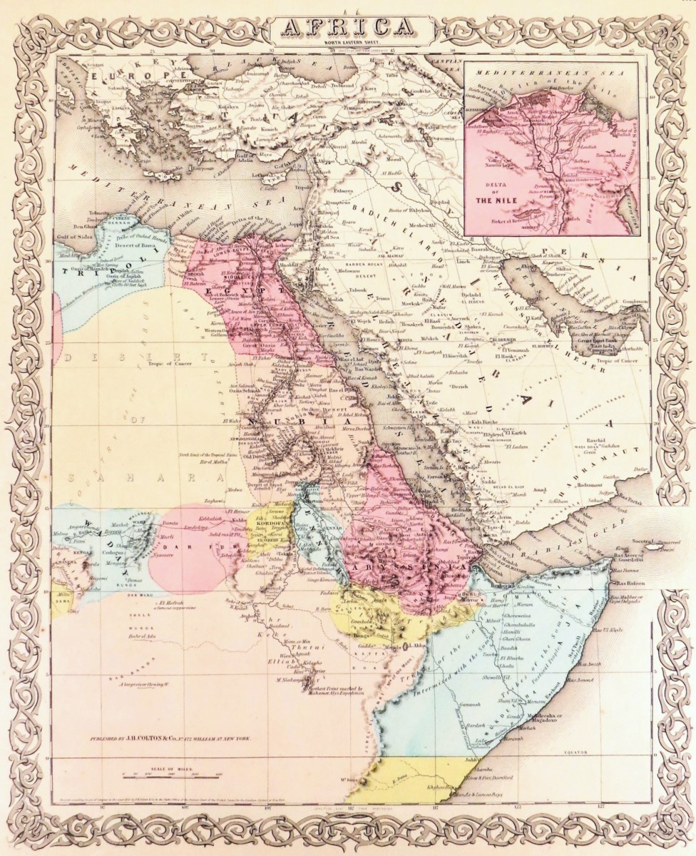 ORIGINAL 1855 COLTON'S MAP OF NORTHEAST AFRICA - ARABIA, EGYPT, NUBIA, ABYSSINIA, ETC.
