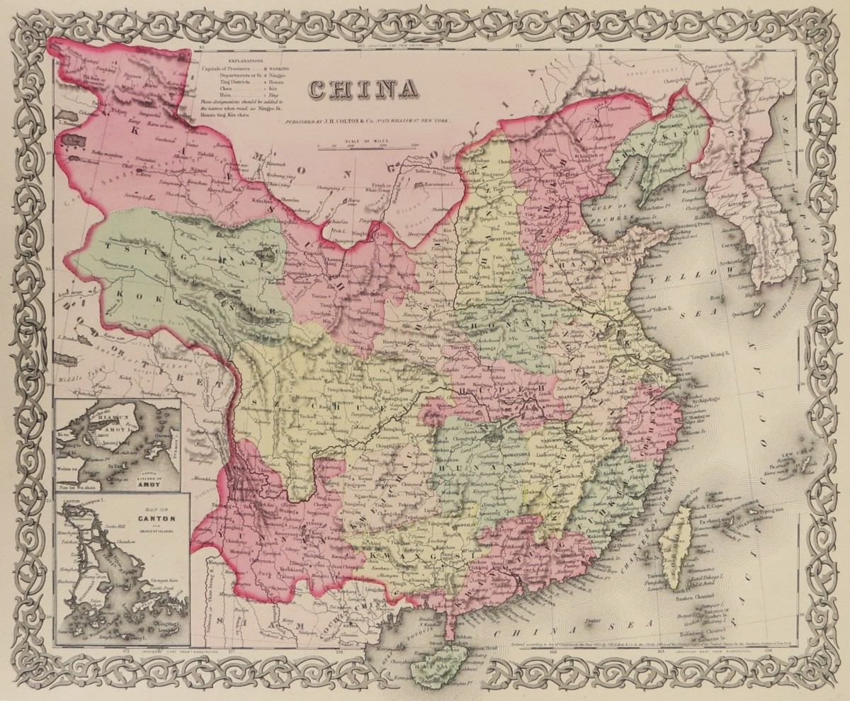 ORIGINAL 1855 COLTON'S HAND COLORED MAP OF CHINA