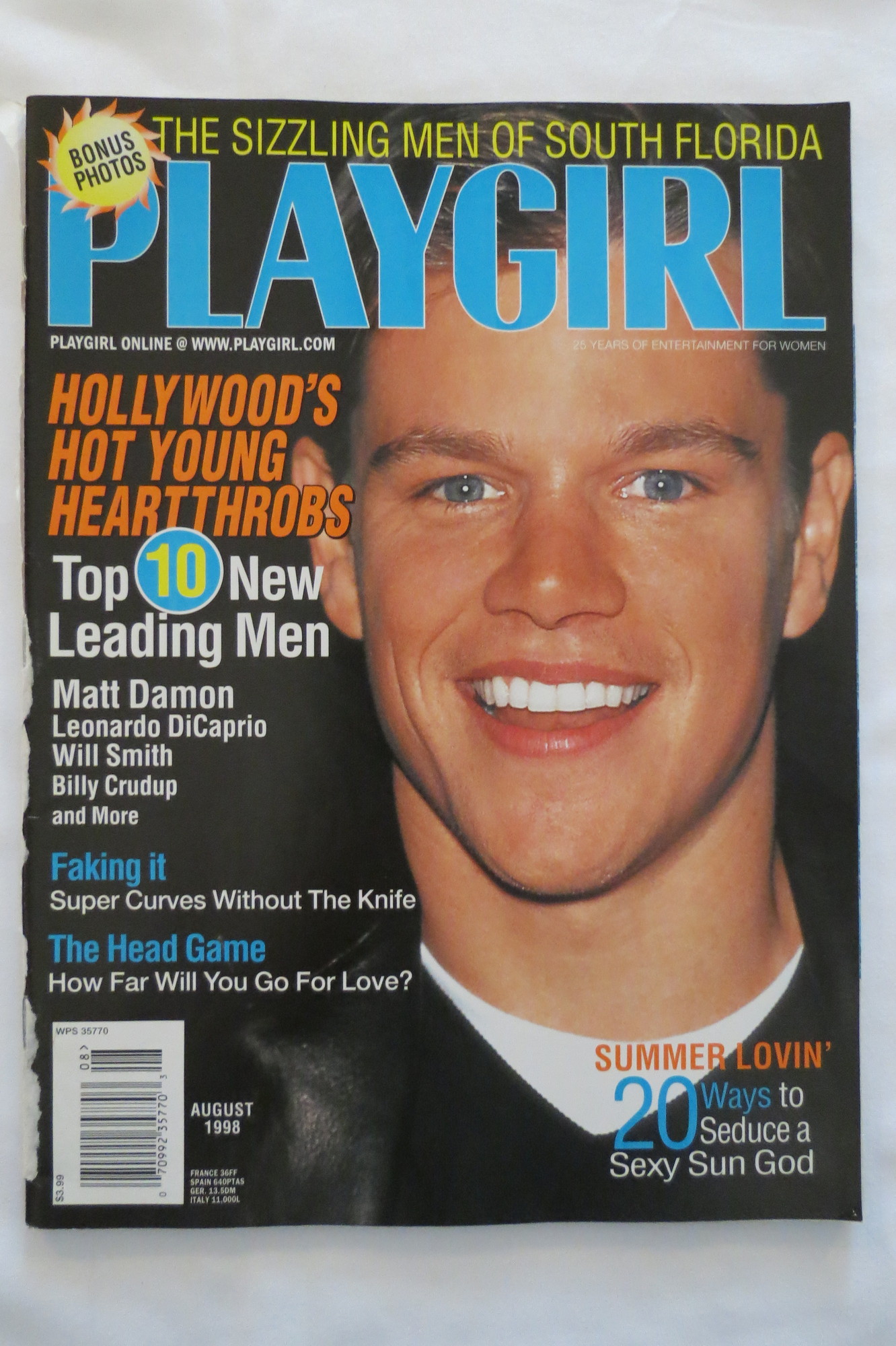 PLAYGIRL MAGAZINE AUGUST 1998 BEAUTIFUL MATT DAMON ON THE COVER HOW FAR WILL YOU GO FOR LOVE 