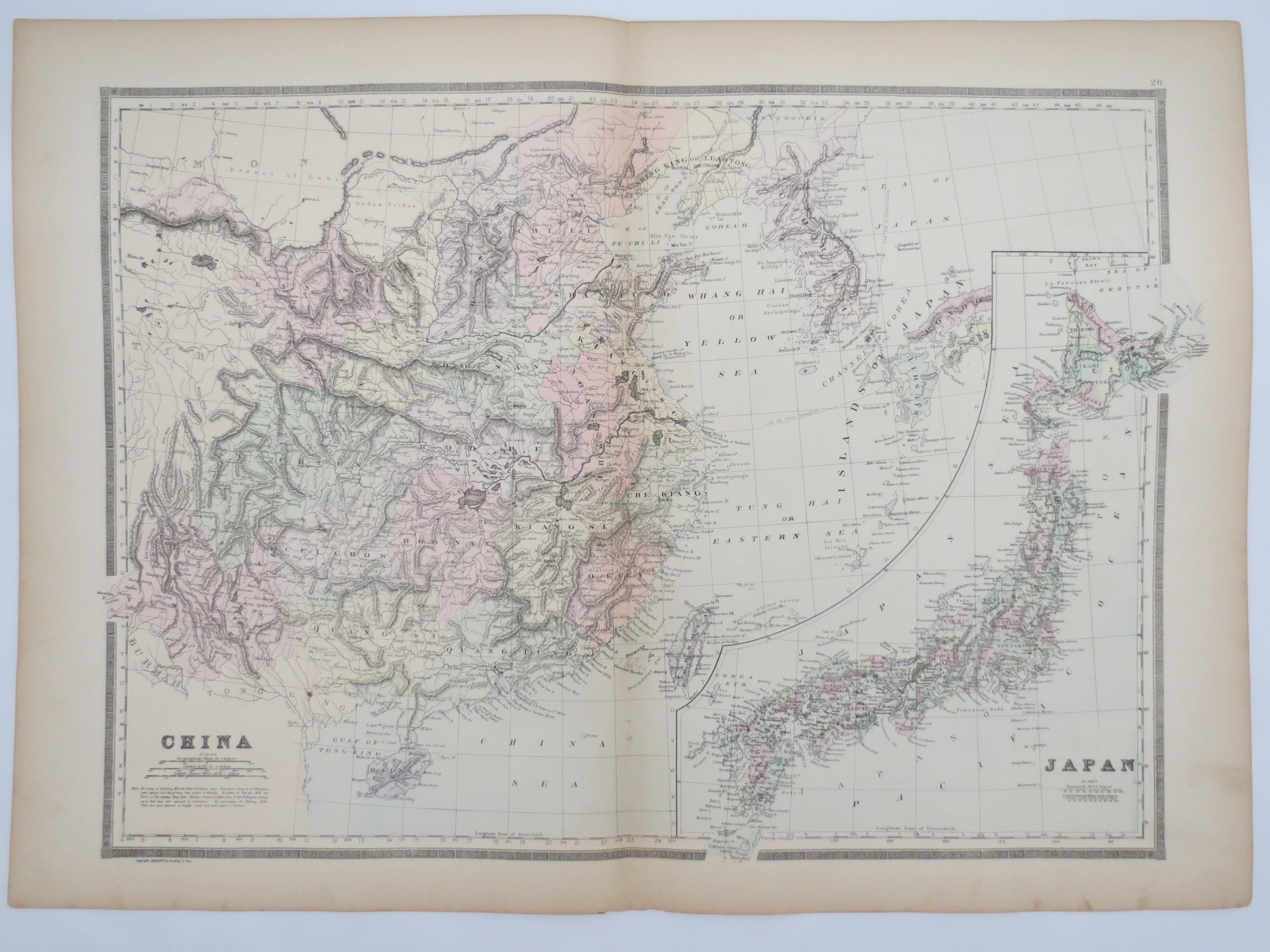 Image for ORIGINAL 1888 HAND COLORED BRADLEY MAP OF CHINA & JAPAN 19" X 25"