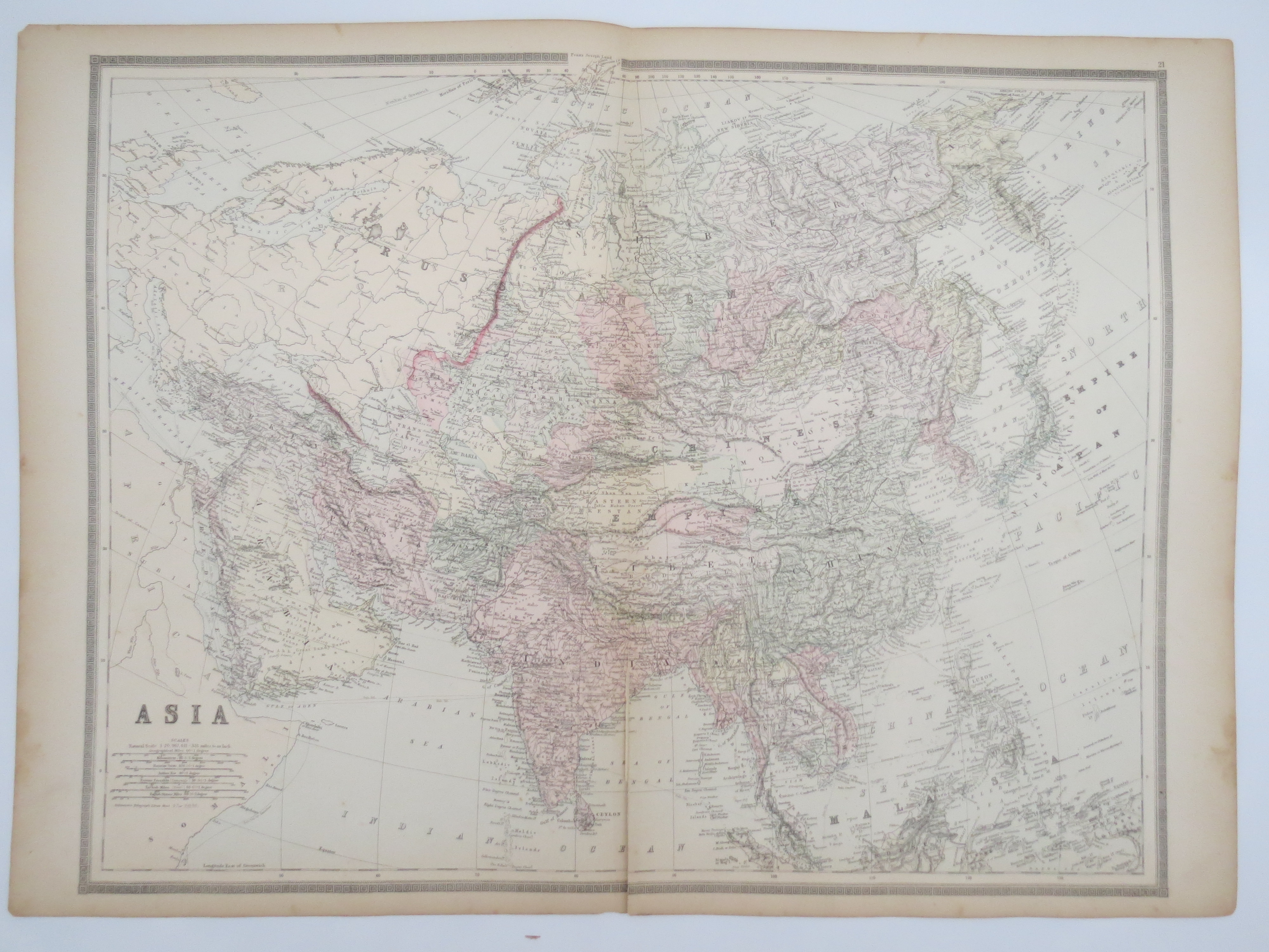 Image for ORIGINAL 1888 HAND COLORED BRADLEY MAP OF ASIA 19" X 25"