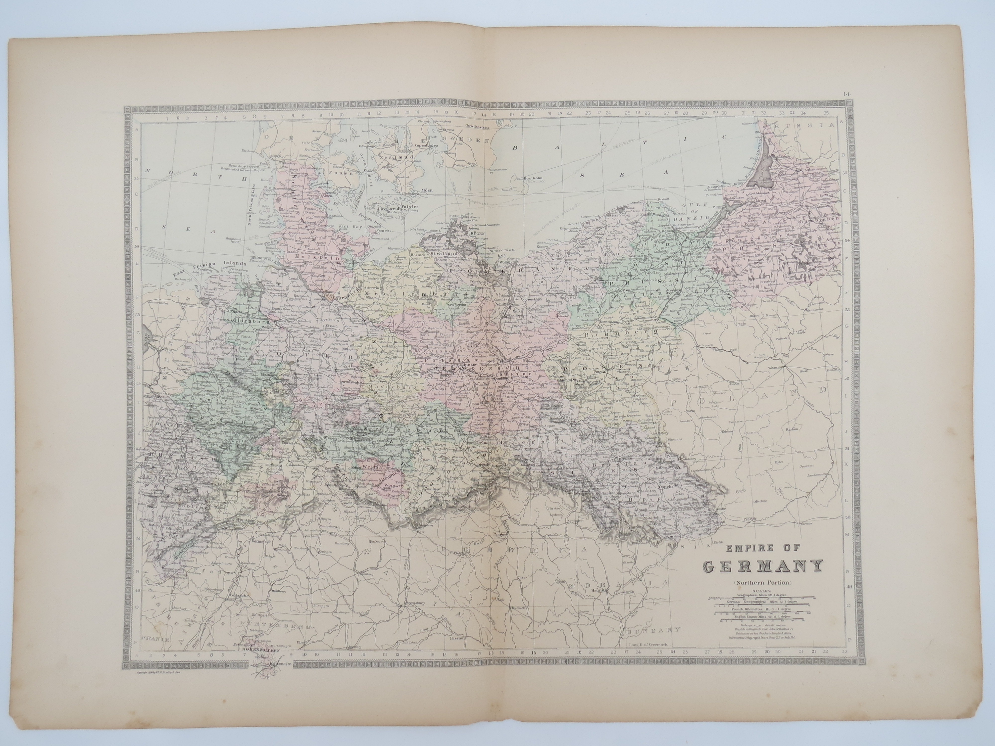 Image for ORIGINAL 1888 HAND COLORED BRADLEY MAP OF EMPIRE OF GERMANY NORTHERN PORTION 19" X 25"