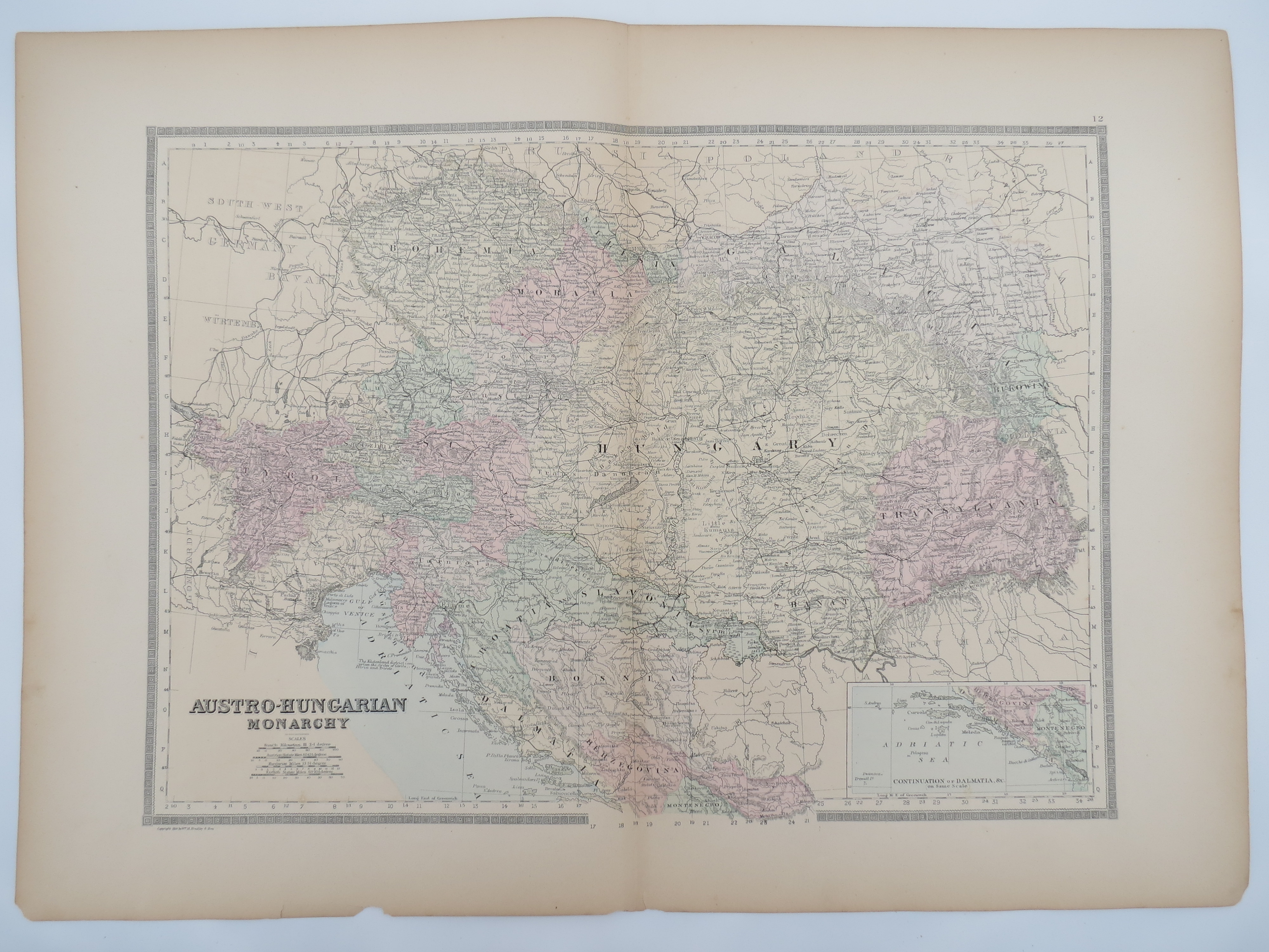 Image for ORIGINAL 1888 HAND COLORED BRADLEY MAP OF AUSTRO-HUNGARIAN MONARCHY HUNGARY 19" X 25"