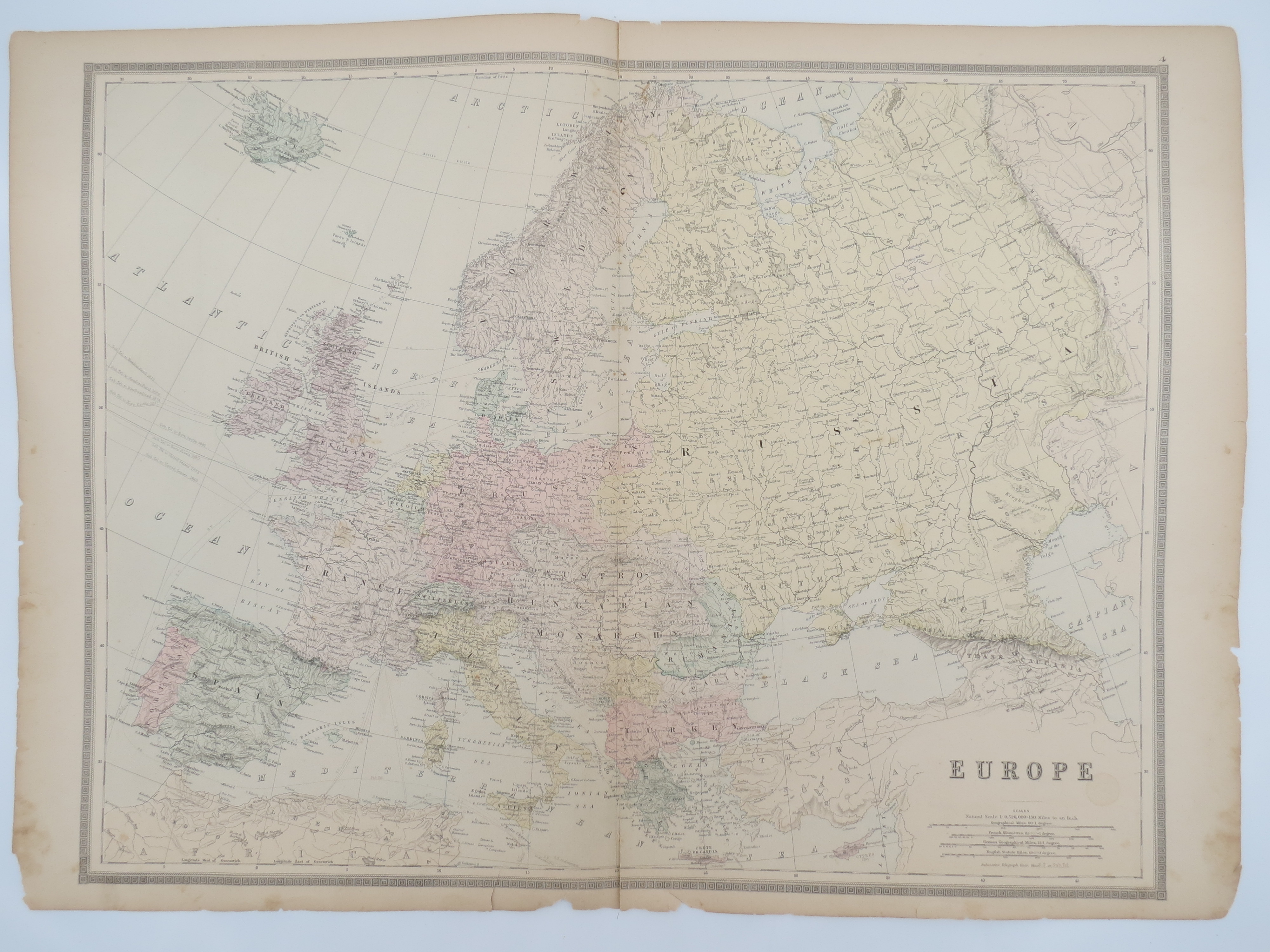 Image for ORIGINAL 1888 HAND COLORED BRADLEY MAP OF EUROPE 19" X 25"