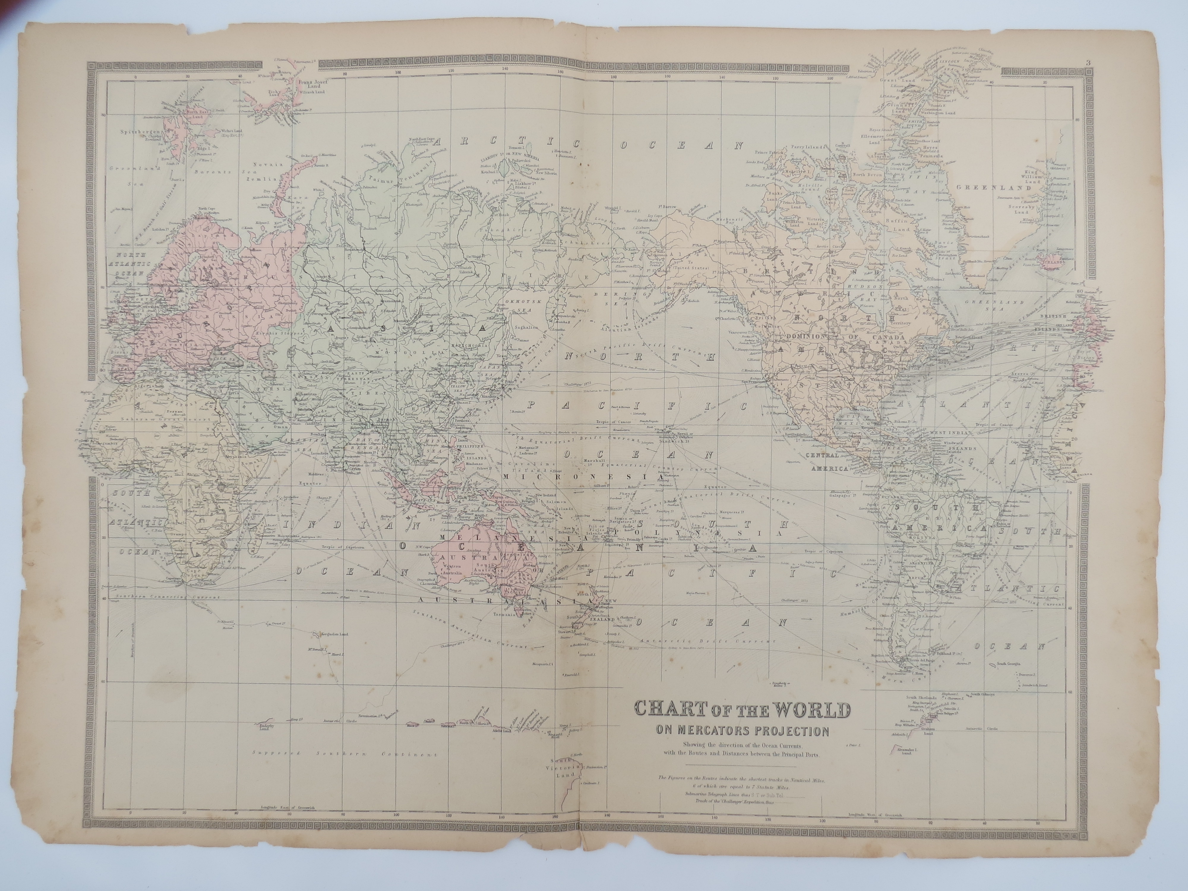 Image for ORIGINAL 1888 HAND COLORED BRADLEY MAP CHART OF THE WORLD ON MERCATORS PROJECTION 19" X 25"