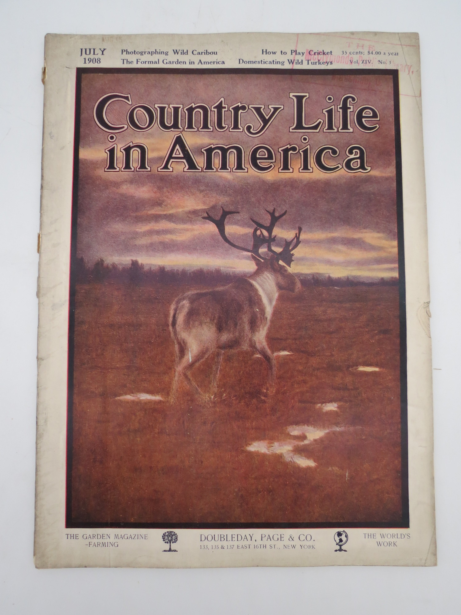 Image for COUNTRY LIFE IN AMERICA MAGAZINE, JULY 1908 (PHOTOGRAPHING WILD CARIBOU; FORMAL GARDEN IN AMERICA)