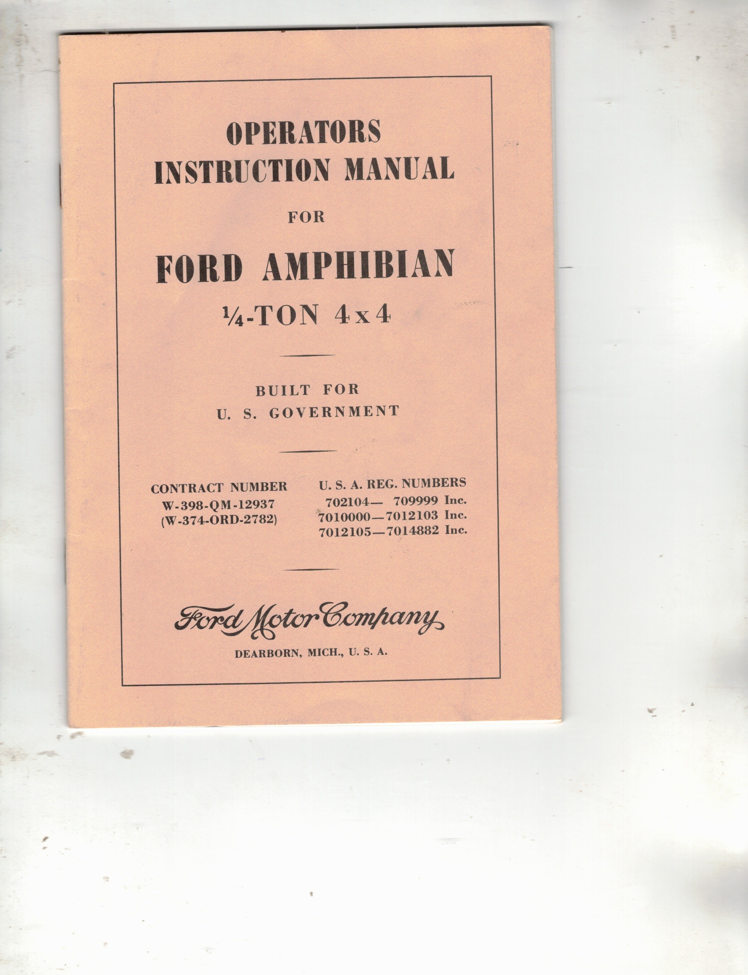 Grunde Moralsk uddannelse Sammenhængende Operators Instruction Manual for Ford Amphibian, 1/4-Ton 4x4, Built for U.  S. Government