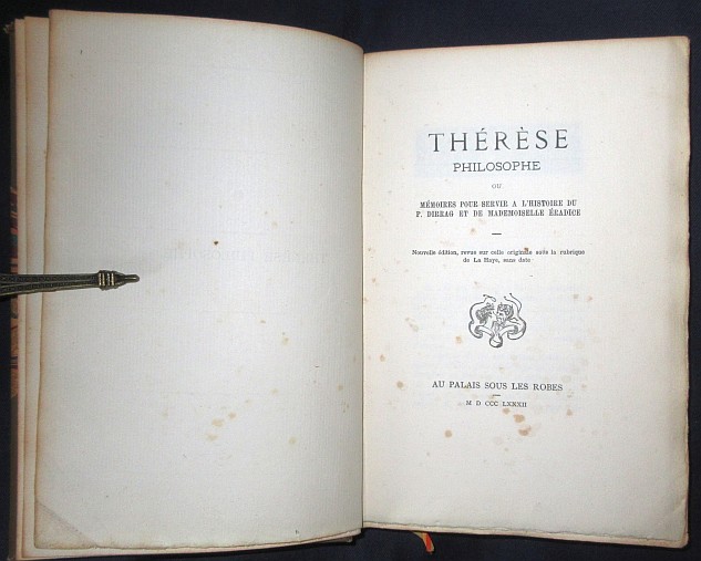 Therese Philosophe Ou Memoires Pour Servir A Lhistoire Du P Dirrag Et De Mademoiselle Eradice