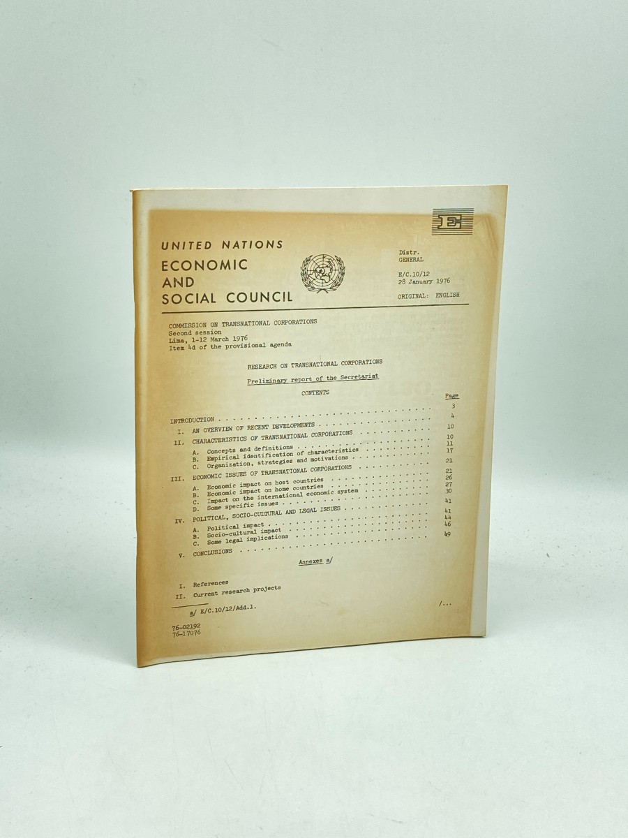 Economic and Social Council of the United Nations Commission on Transnational Corporations; Second Session