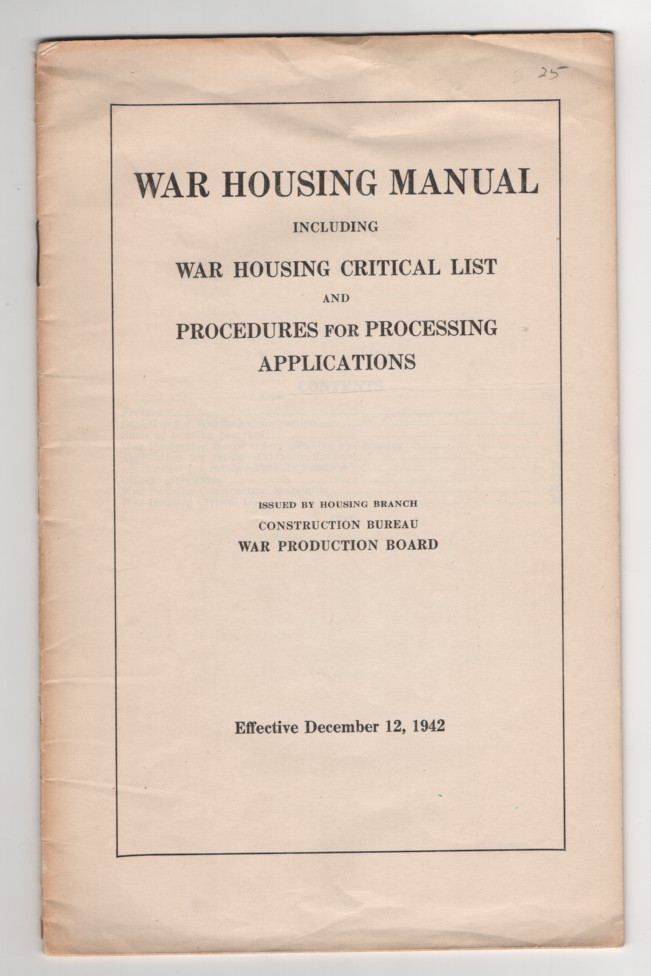 War Housing Manual Including War Housing Critical List And Procedures.