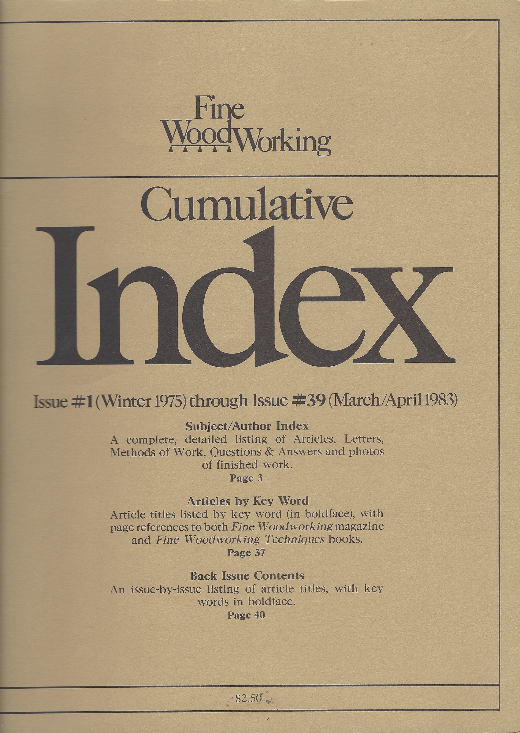HODGES HARRIET - Fine Woodworking Cumulative Index Issue #1 Through Issue #39