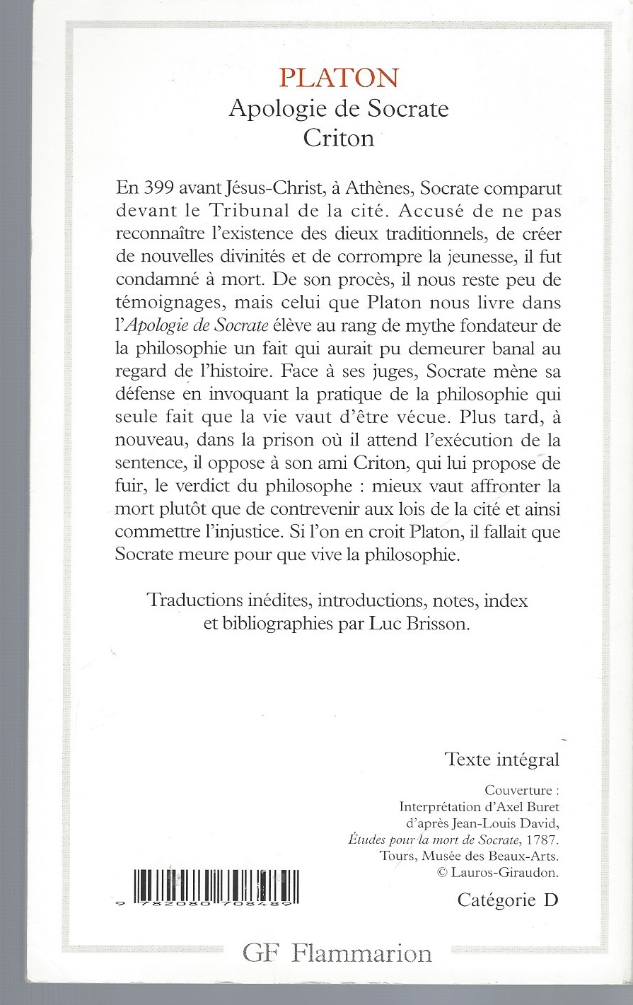 PLATON - Apologie de Socrate Criton