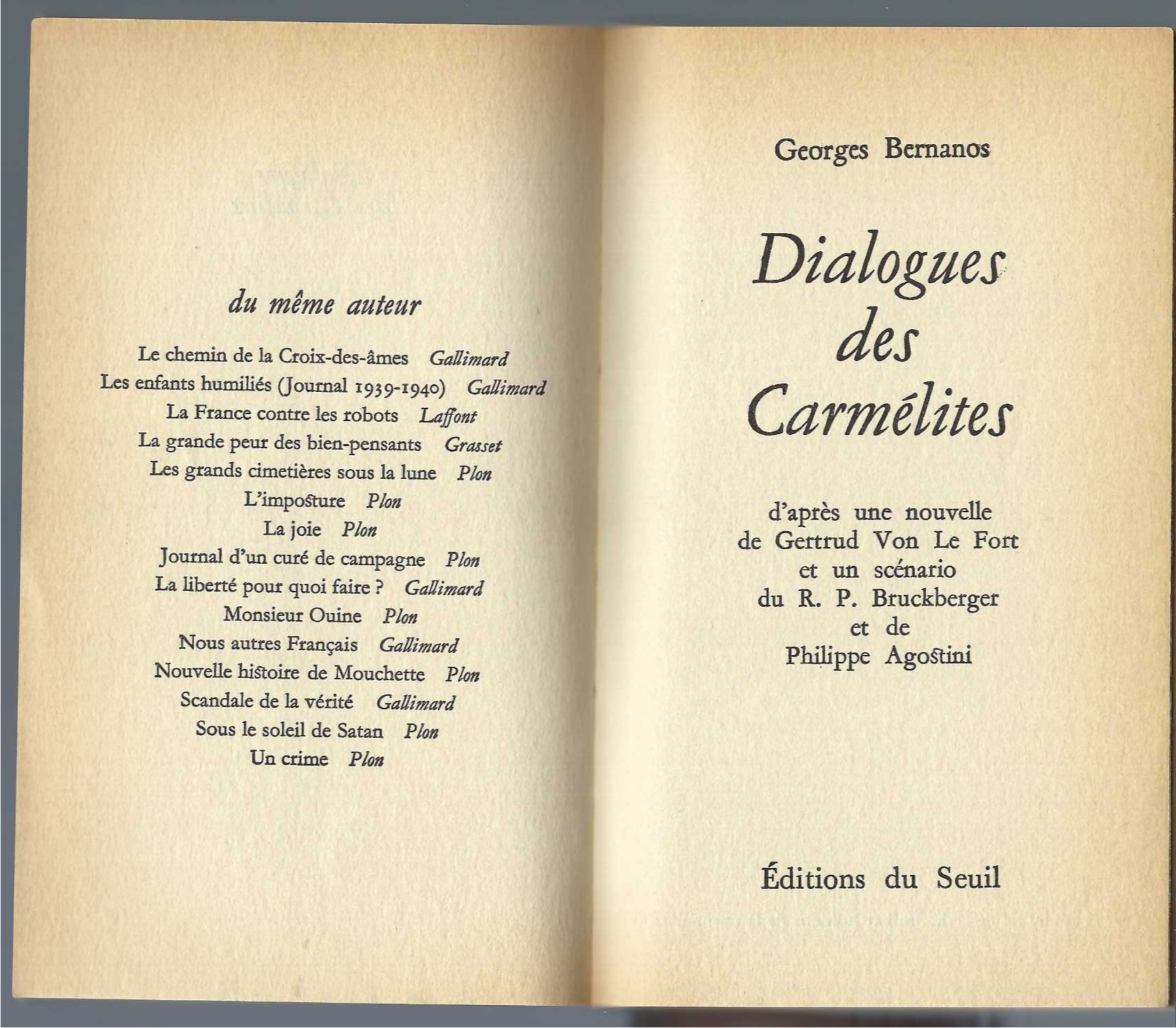 BERNANOS GEORGES - Dialogues Des Carmelites
