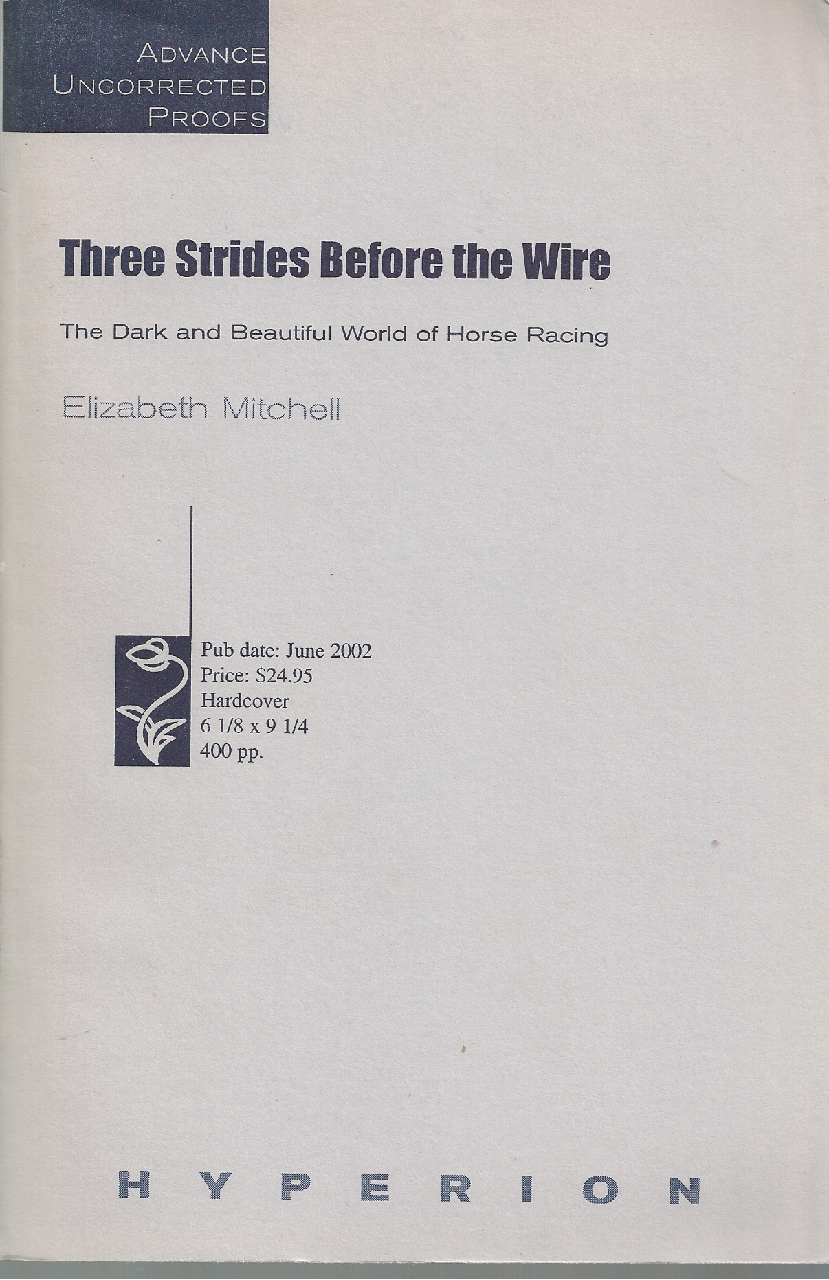 MITCHELL ELIZABETH - Three Strides Before the Wire the Dark and Beautiful World of Horse Racing