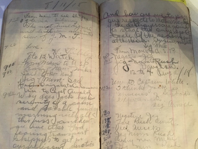 U. S. S. CALAMARES (AF-18) - Handwritten Signalman's Log from May, 7th, 1918 Through Sept 17, 1918 for the Uss Calamares (Af-18)