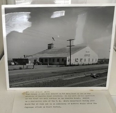 Image for Four 8" X 10" Black And White Photographs Of The First Municipal Airport In San Jose, CA  with Press Release information on their Razing to make the Tropicana Village home tract