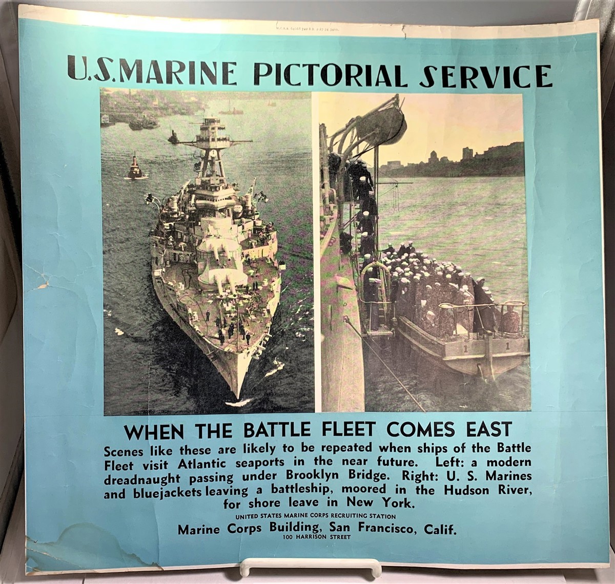 U. S. MARINES - U.S. Marine Pictorial Service: When the Battle Fleet Comes East Recruiting Poster