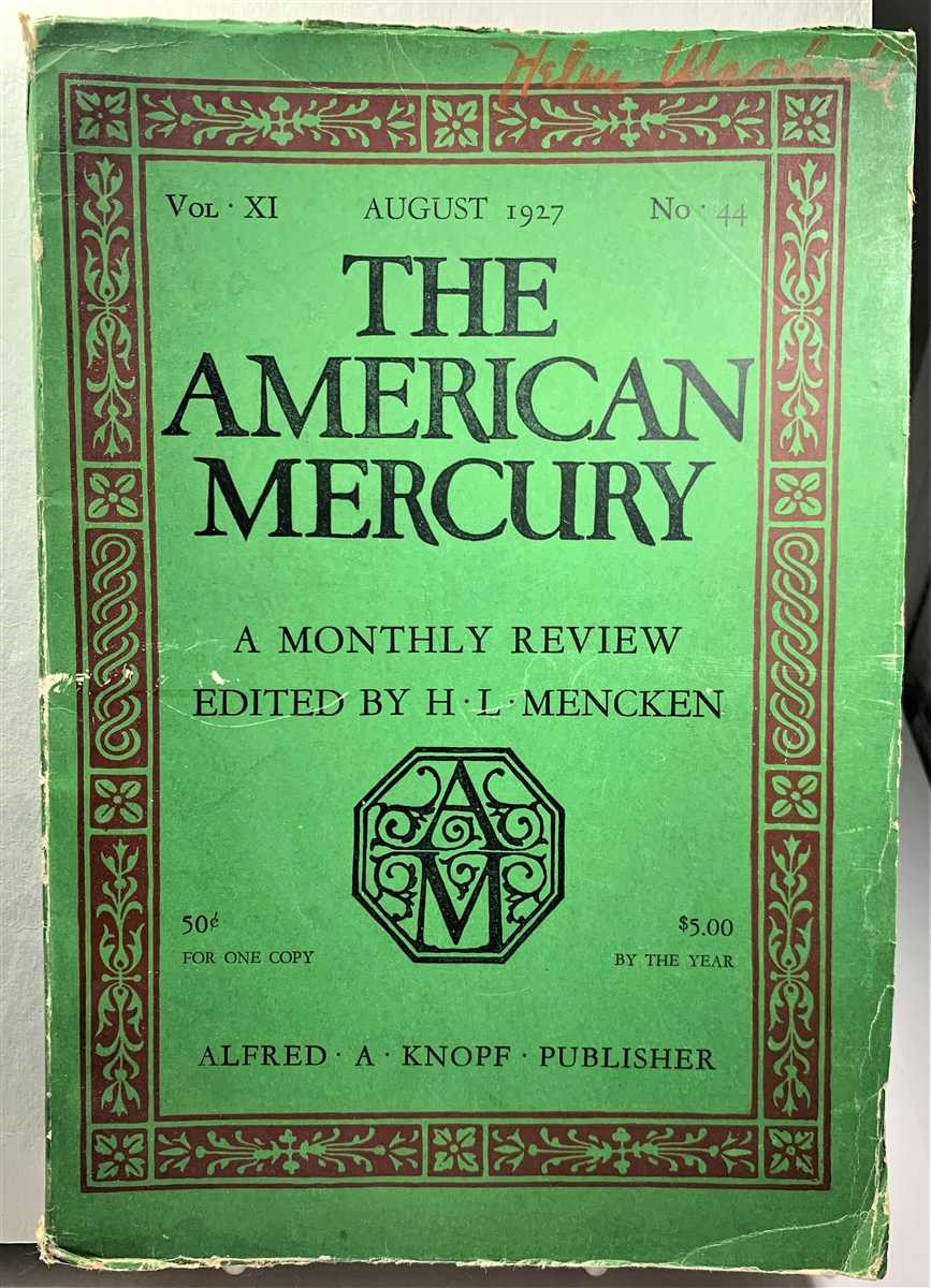 Image for The American Mercury A Monthly Review (August 1927,. Vol. XI, No. 44)