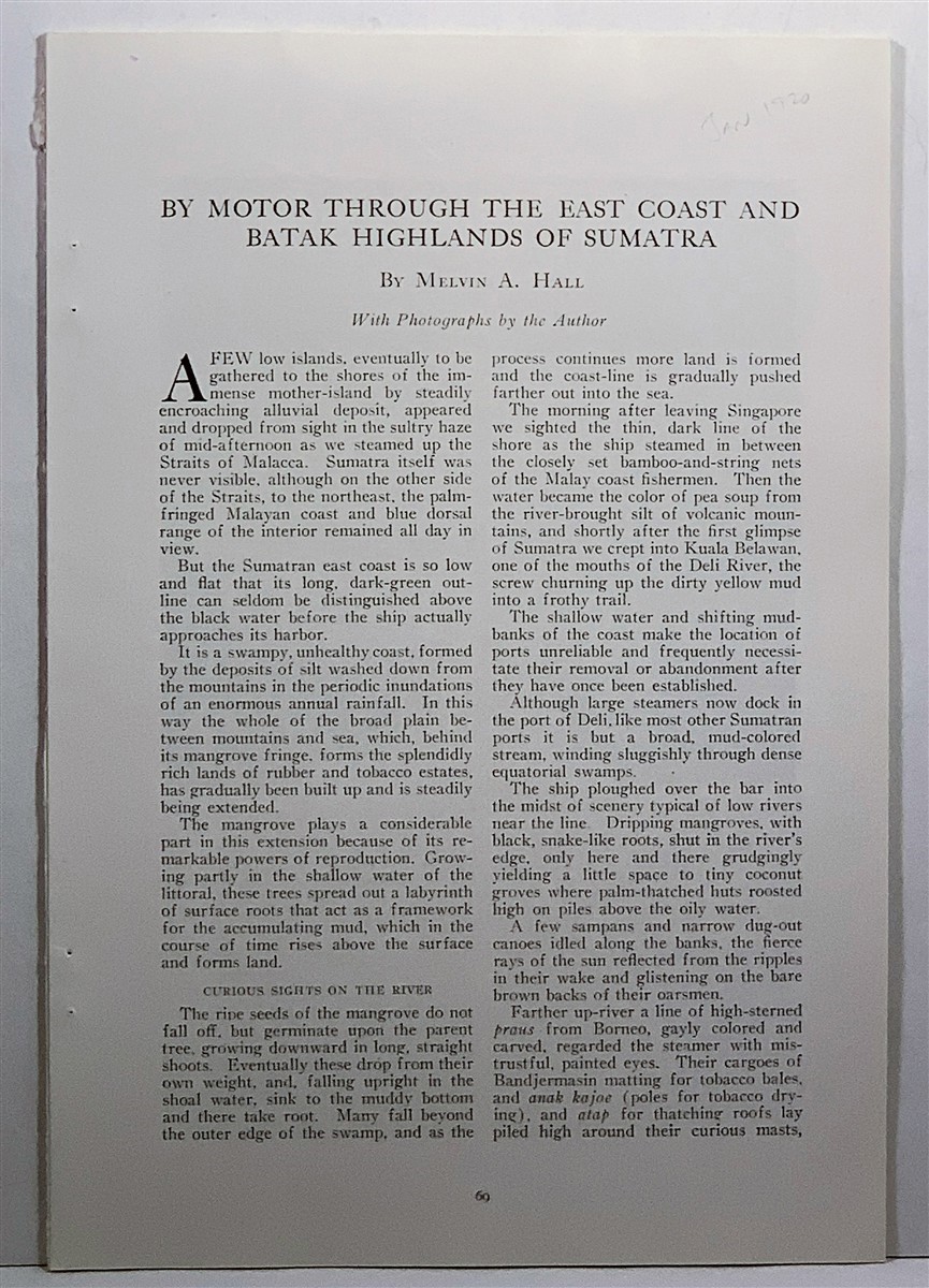 HALL, MELVIN A. - By Motor Through the East Coast and Batak Highlands of Sumatra