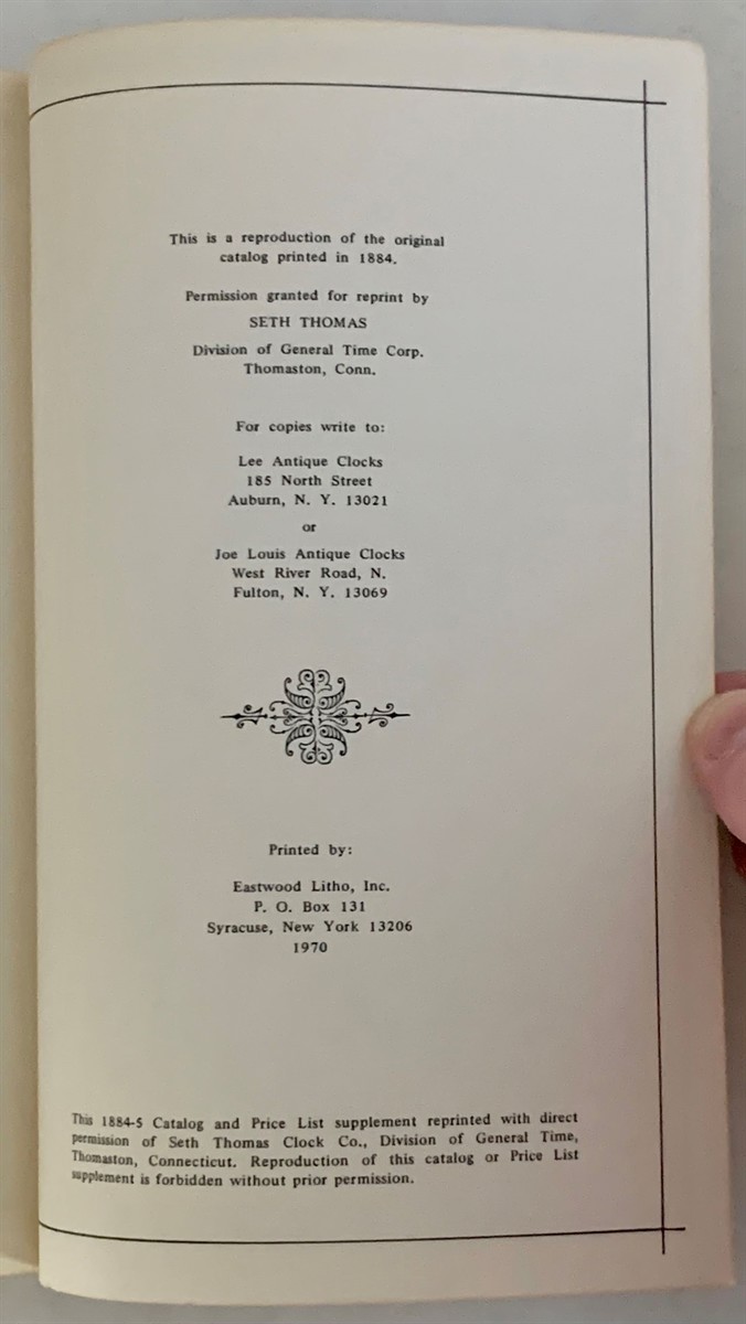 Seth Thomas Clocks. 1884-5: Illustrated Catalogue of Seth
