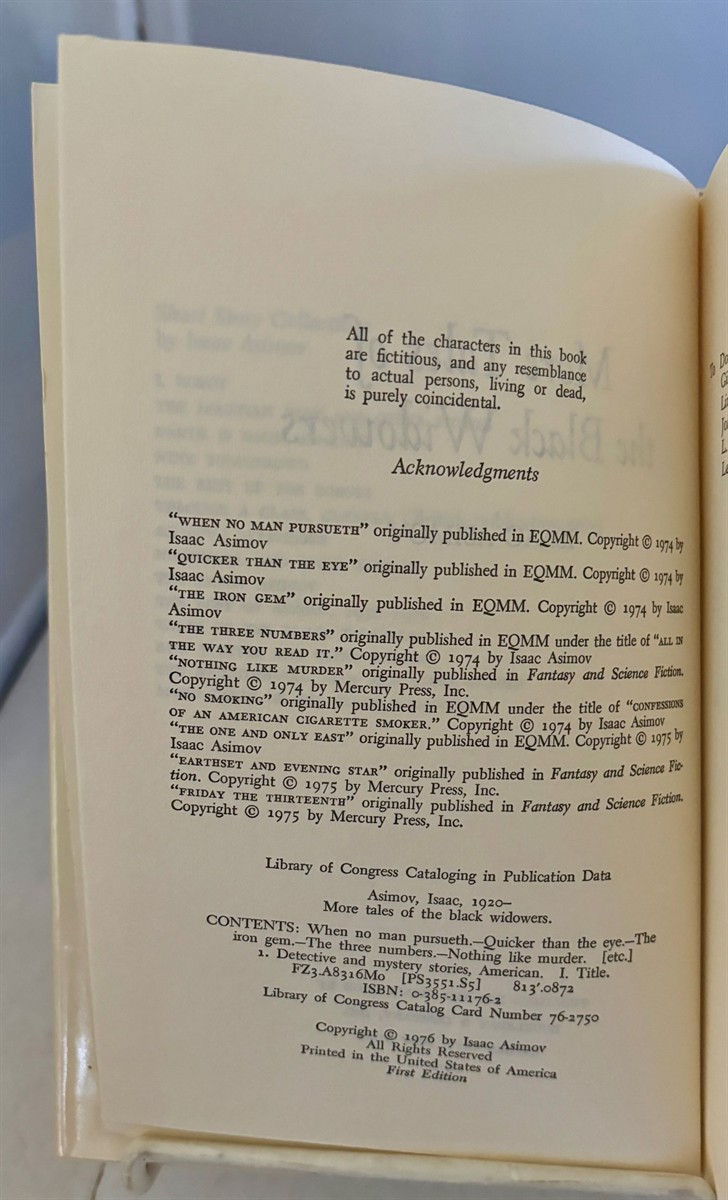 ASIMOV, ISAAC - More Tales of the Black Widowers a Collection of Short Stories