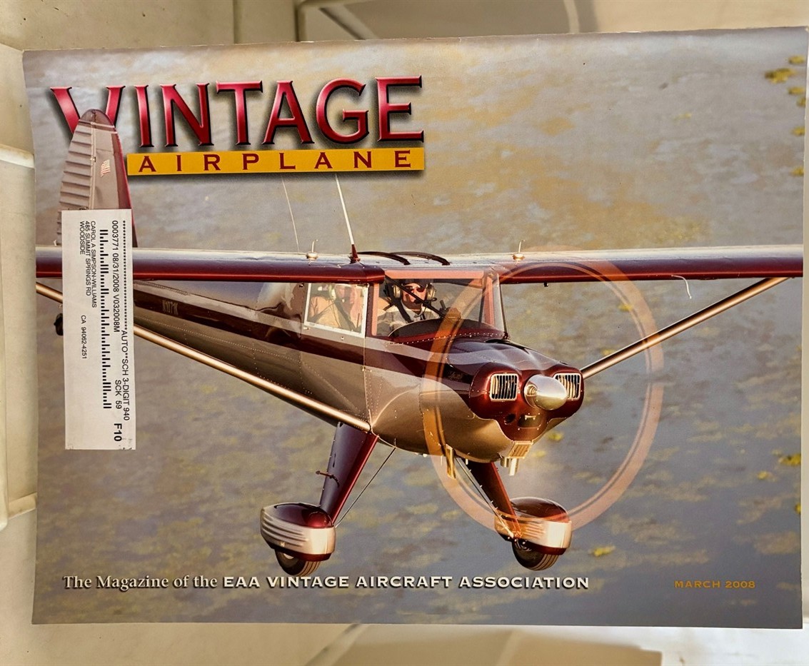 FRAUTSCHY, H. G. (EDITOR) - Vintage Airplane March 2008; Vol. 36, No. 3