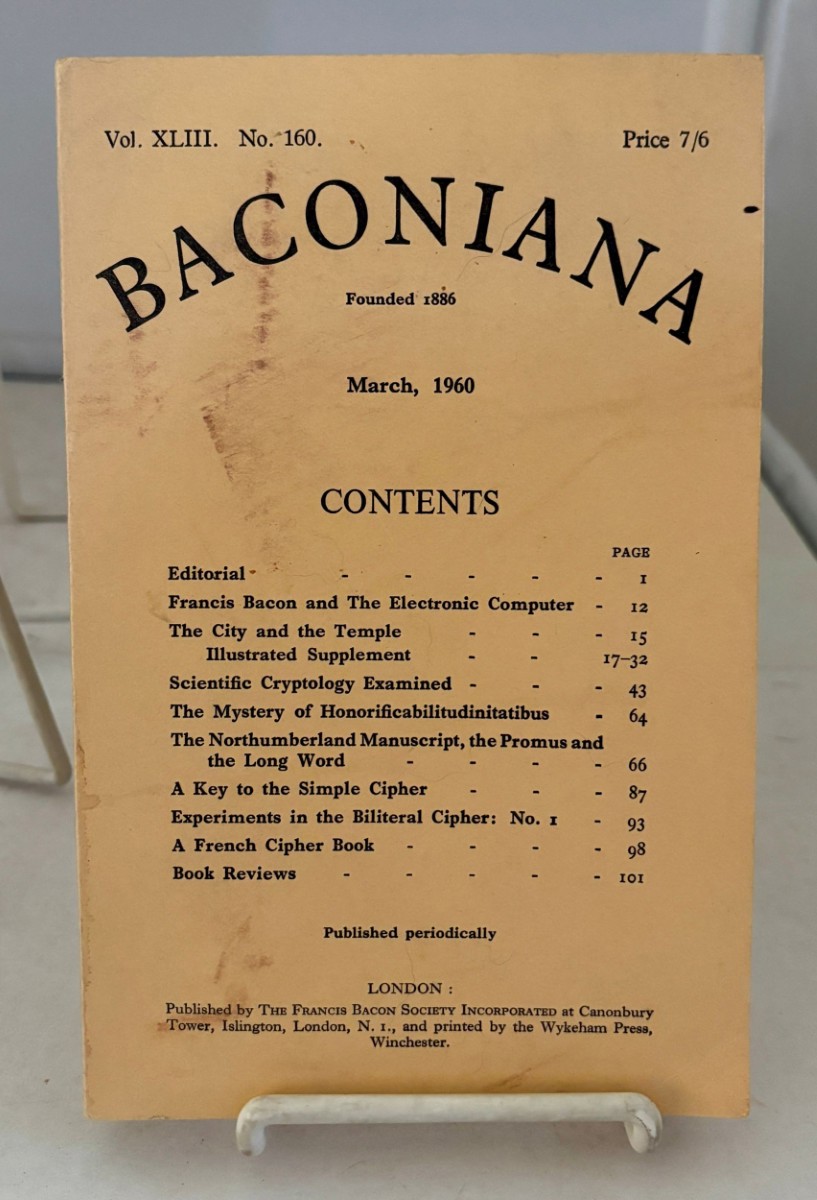 Image for Baconiana; (Volume XLIII, No. 160, March 1960) Baconiana; (Volume XLIII, No. 160, March 1960)