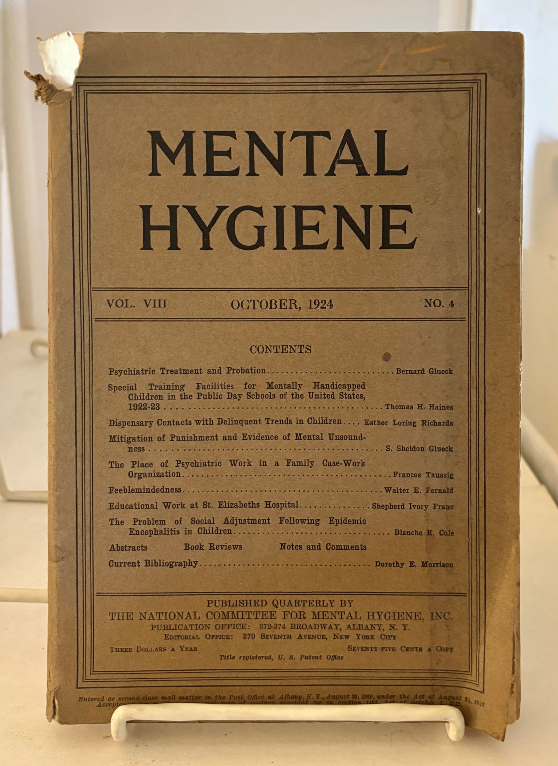 Image for Mental Hygiene; October, 1924; Vol. VIII, No. 4 Mental Hygiene; October, 1924; Vol. VIII, No. 4