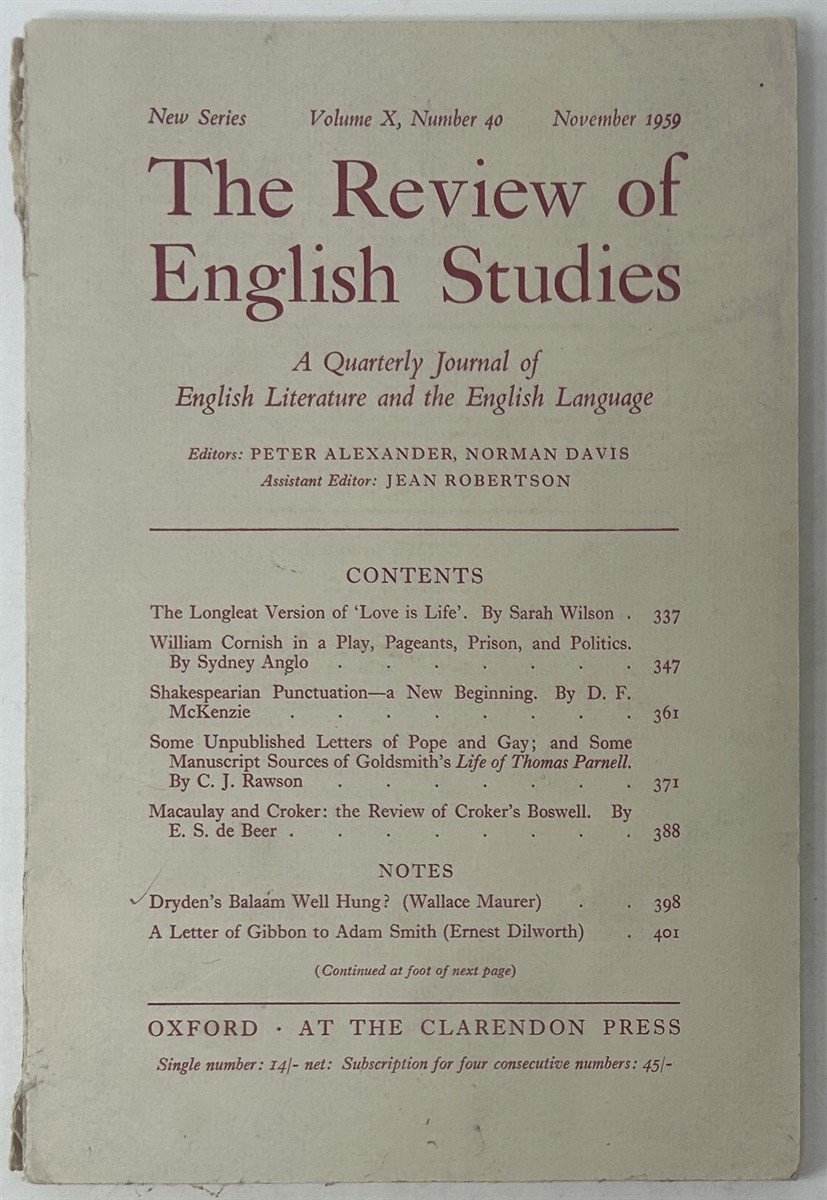 The Review of English Studies -- Volume X, Number 40 -- November 1959