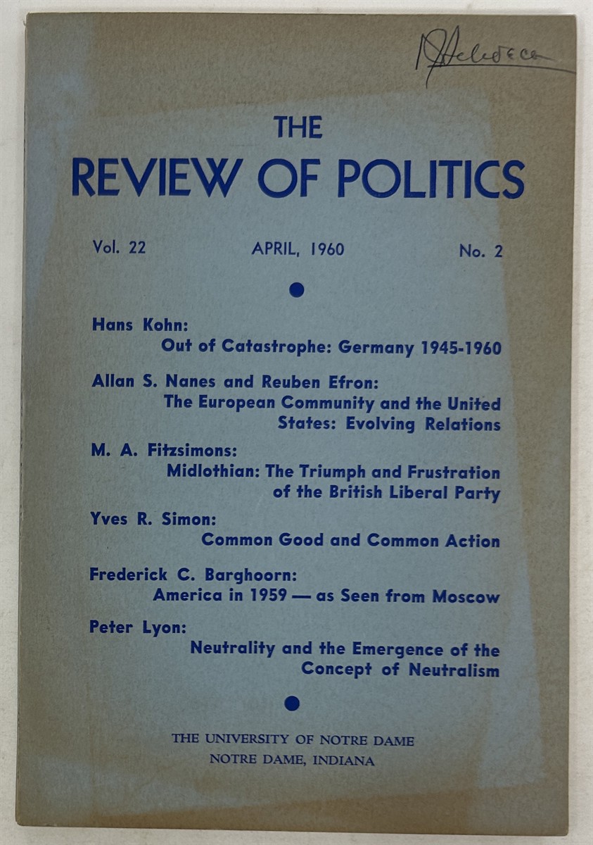 The Review of Politics. Vol. 22, No. 2. April, 1960.