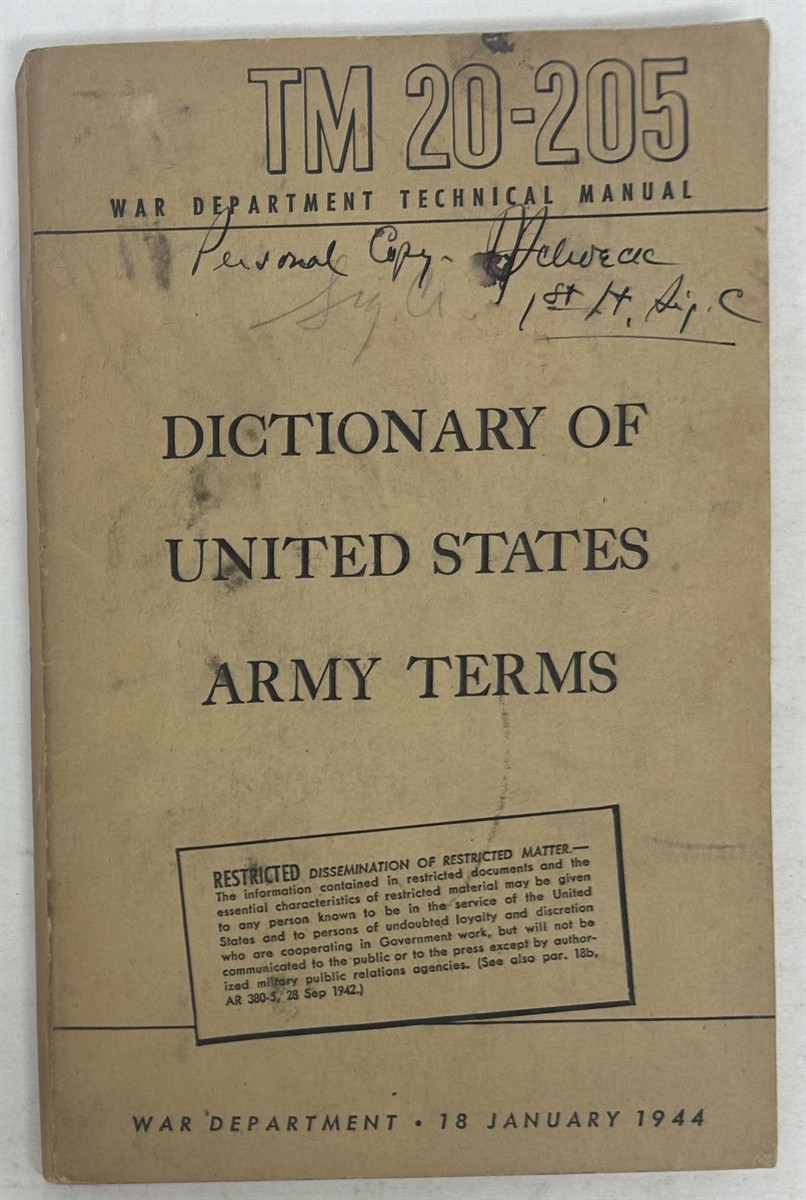 War Department Technical Manual TM 20-205 - Dictionary of United States Army Terms