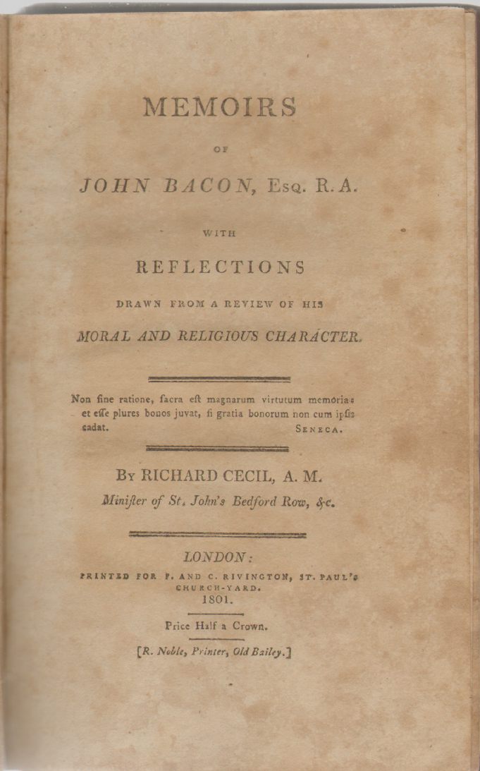 Image for MEMOIRS OF JOHN BACON, ESQ. R.A With Reflections Drawn from a Review of His Moral and Religious Character