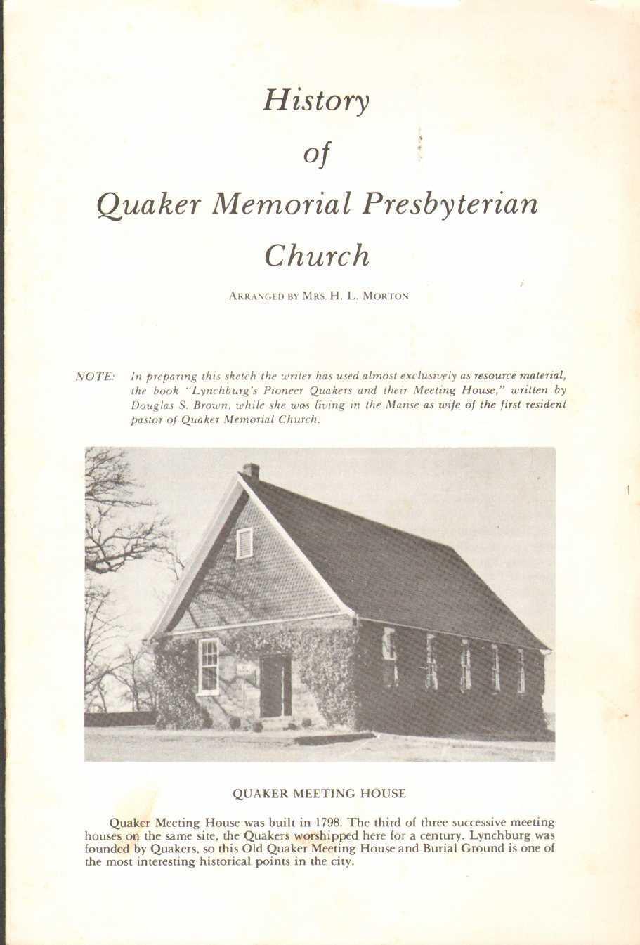 Image for HISTORY OF QUAKER MEMORIAL PRESBYTERIAN CHURCH