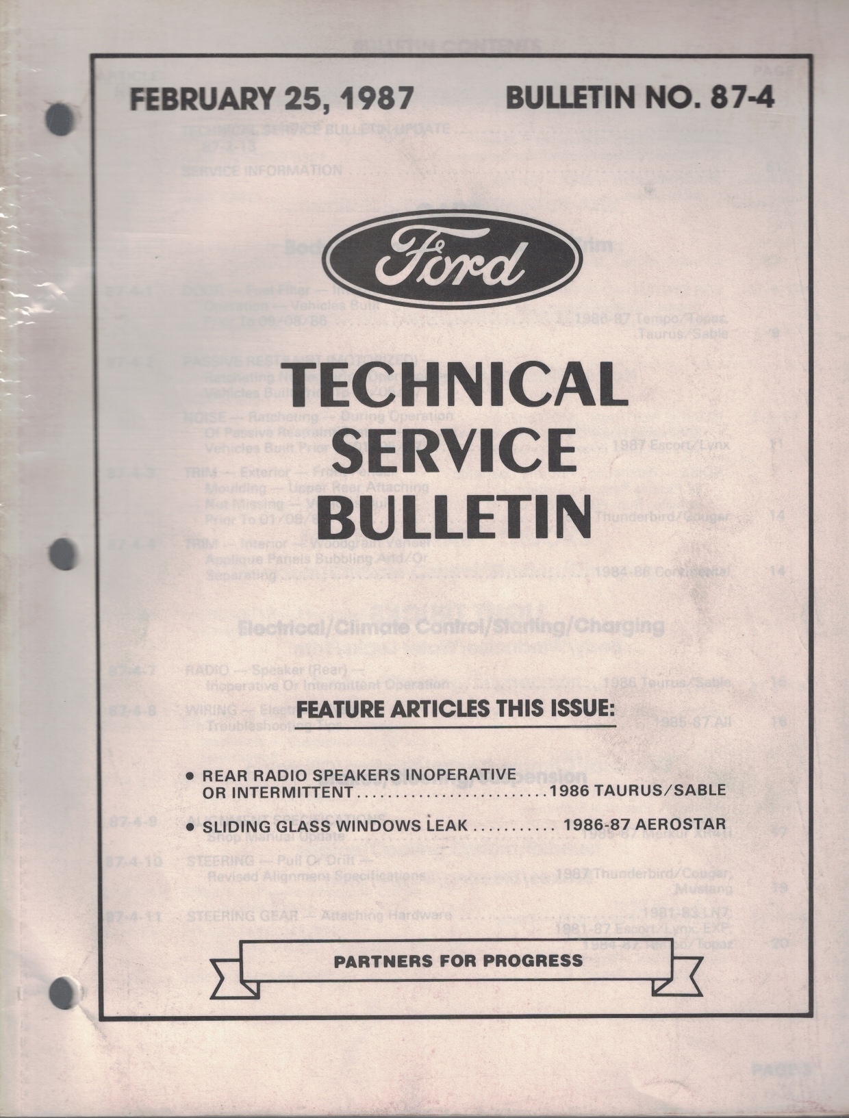 1987 Ford Technical Service Bulletin: Bulletin No. 87-5; March 11, 1987