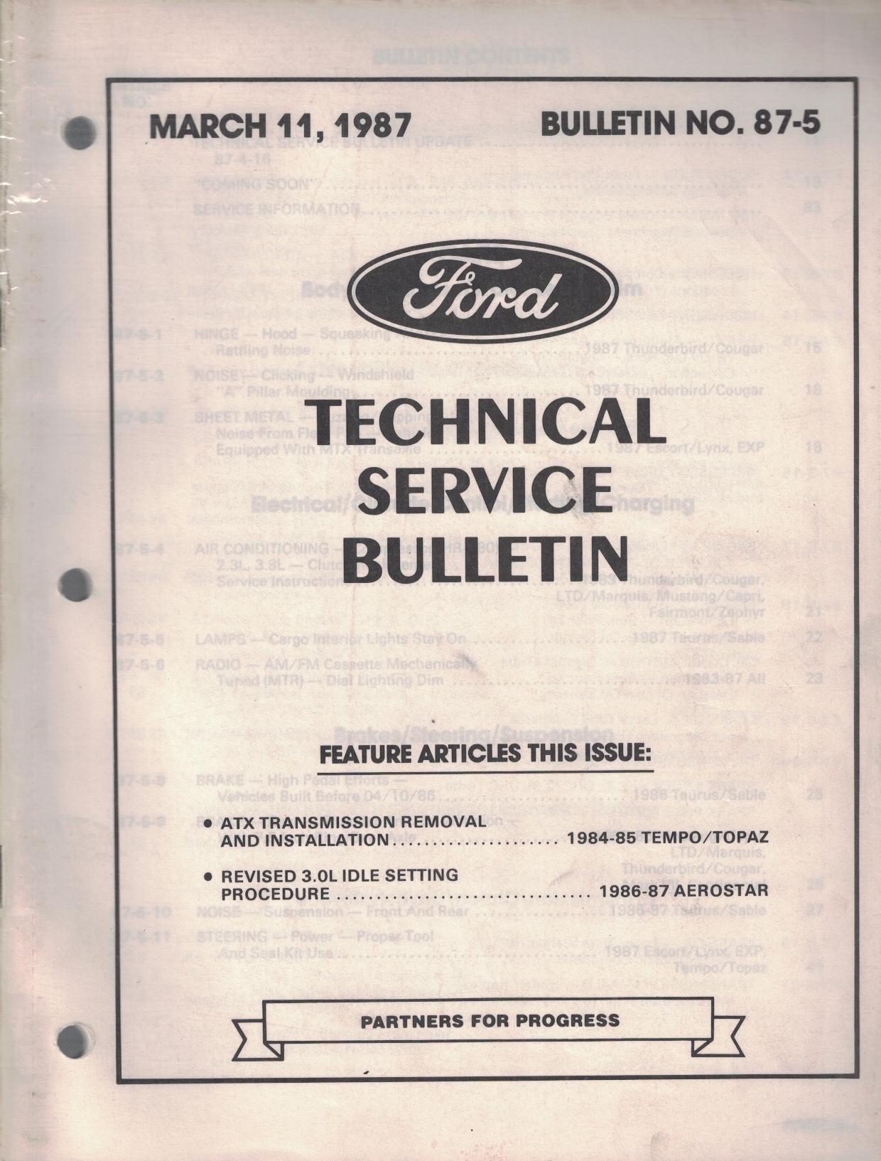 1987 Ford Technical Service Bulletin Bulletin No. 875; March 11, 1987