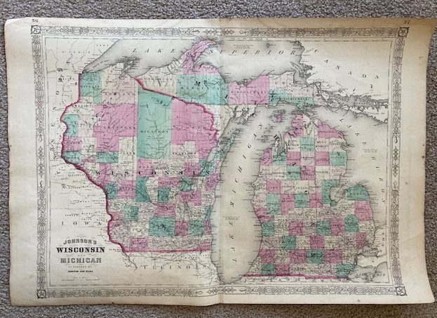 Johnson's Wisconsin and Michigan Map (1864)