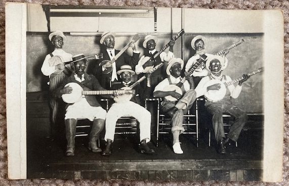 [Vintage Postcard] Blackface Musicians / Banjos [RPPC] [Likely 1910s vintage Concordia Seminary]