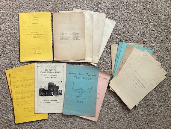 [Lot of 15 items of ephemera related to] Epiphany Evangelical Lutheran Church, Eau Claire, Wisconsin [Ladies' Auxiliary and Men's Club; 1930's - 1950's]