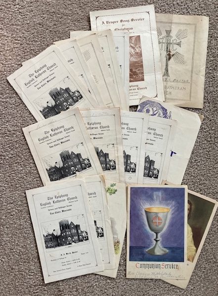 [Lot of 19 church service bulletins for Epiphany Evangelical Lutheran Church, Eau Claire, Wisconsin [1940 - 1945]